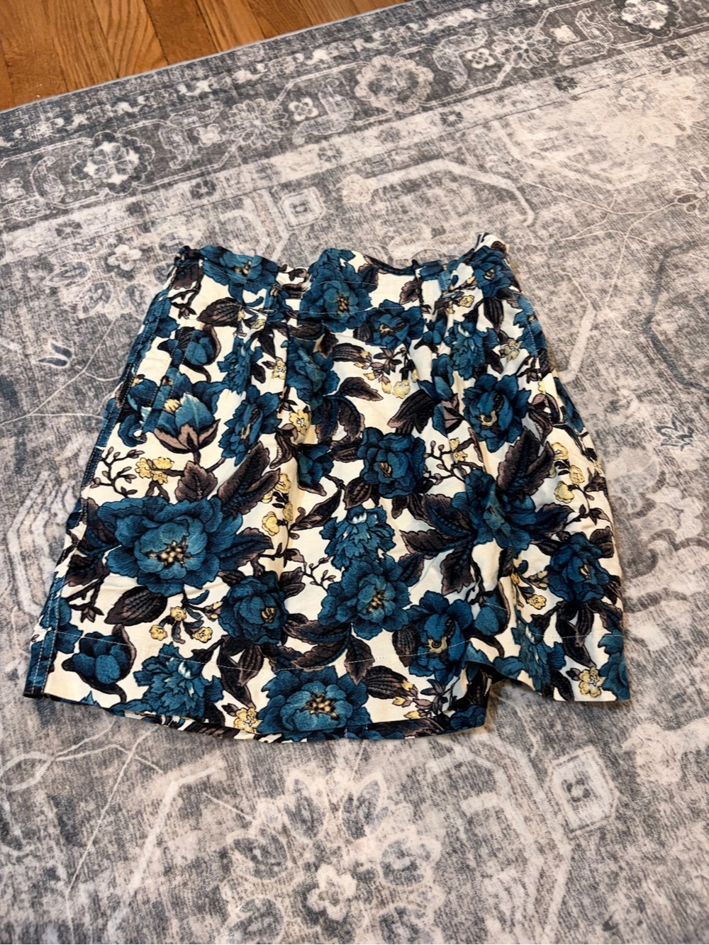 LOFT Teal Floral Embroidered Midi Skirt